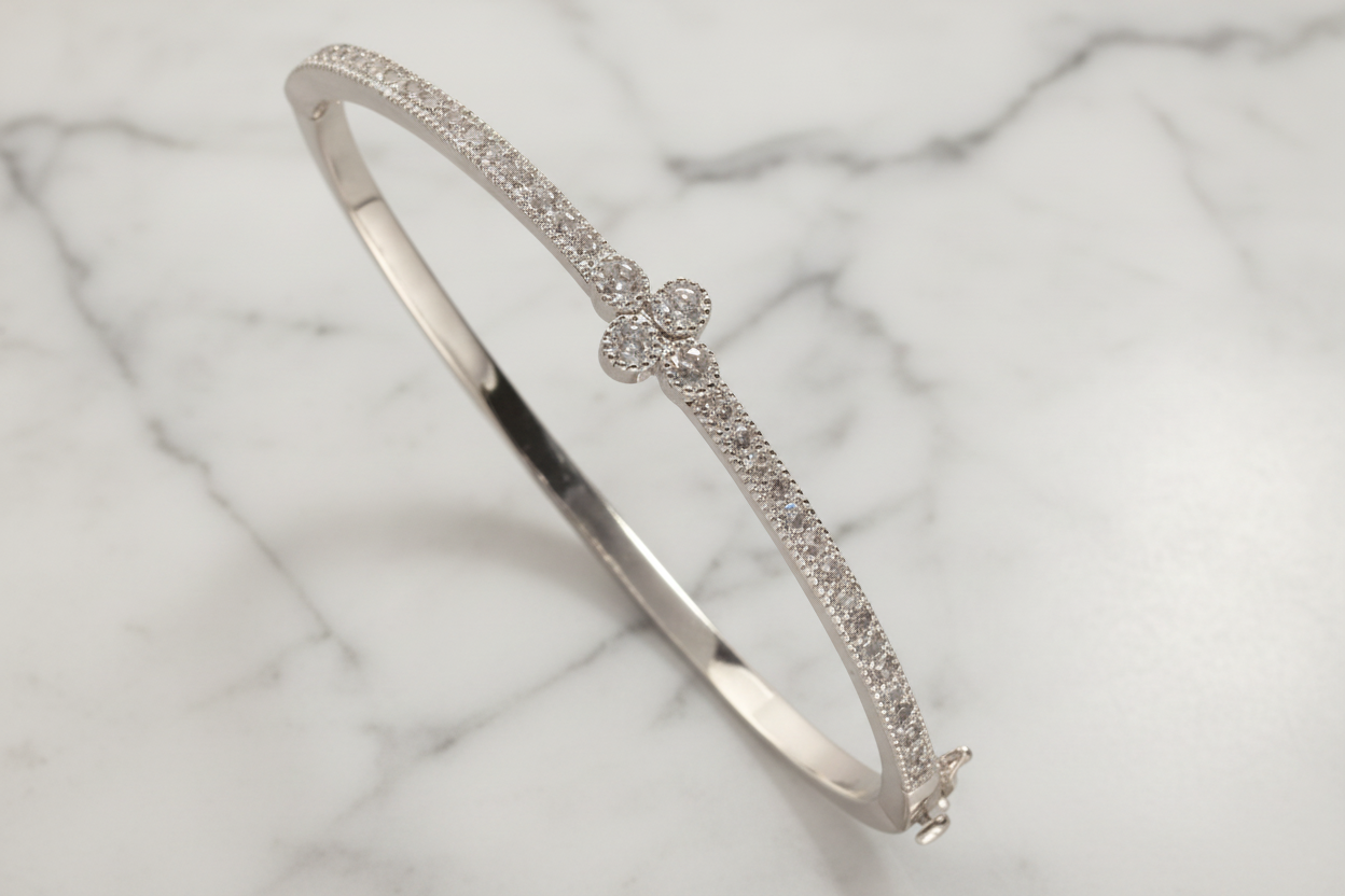 Thin CZ Bangle w/ CZ Flower