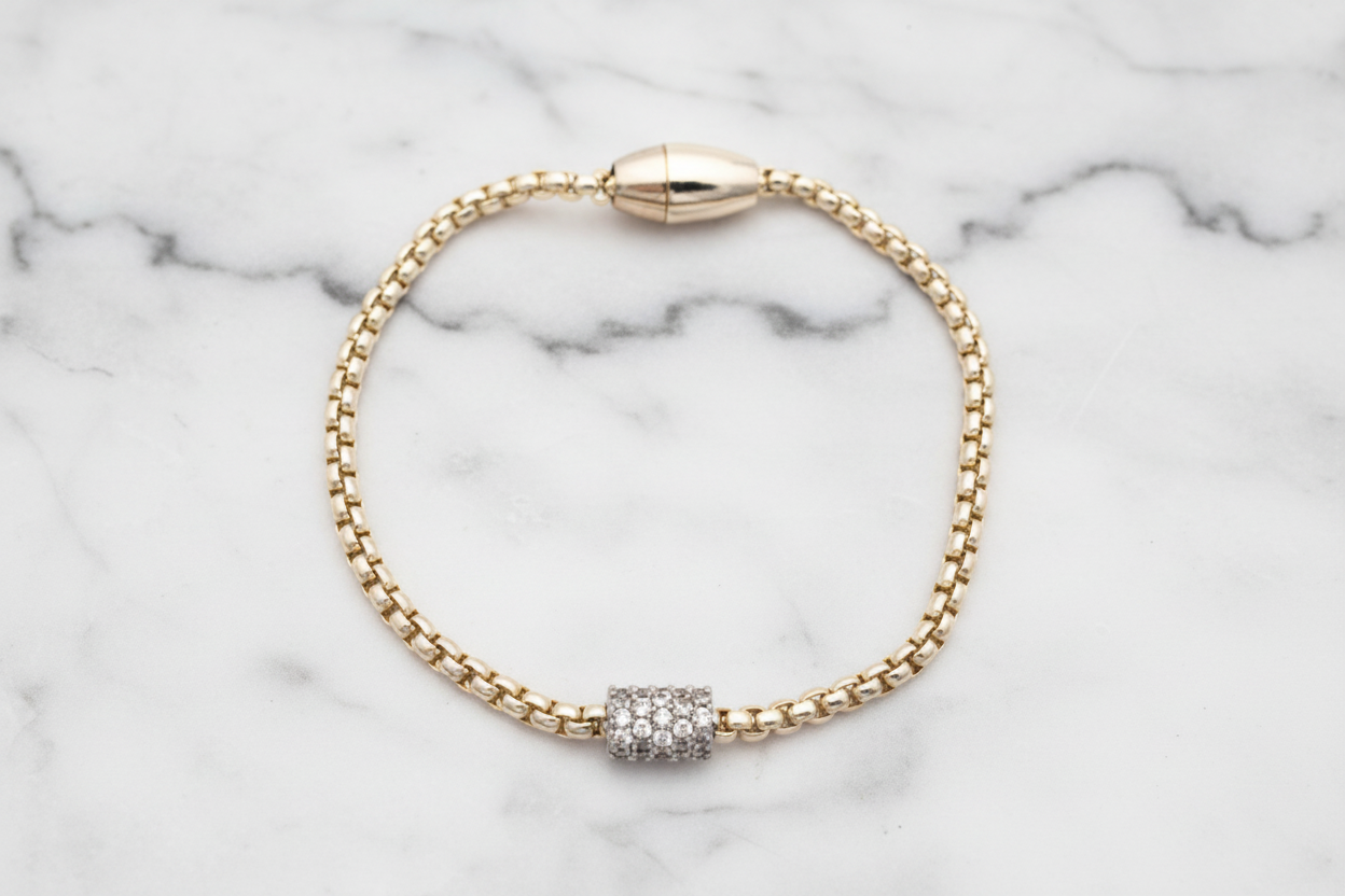 Box Chain Bracelet w/ Pave Barrel
