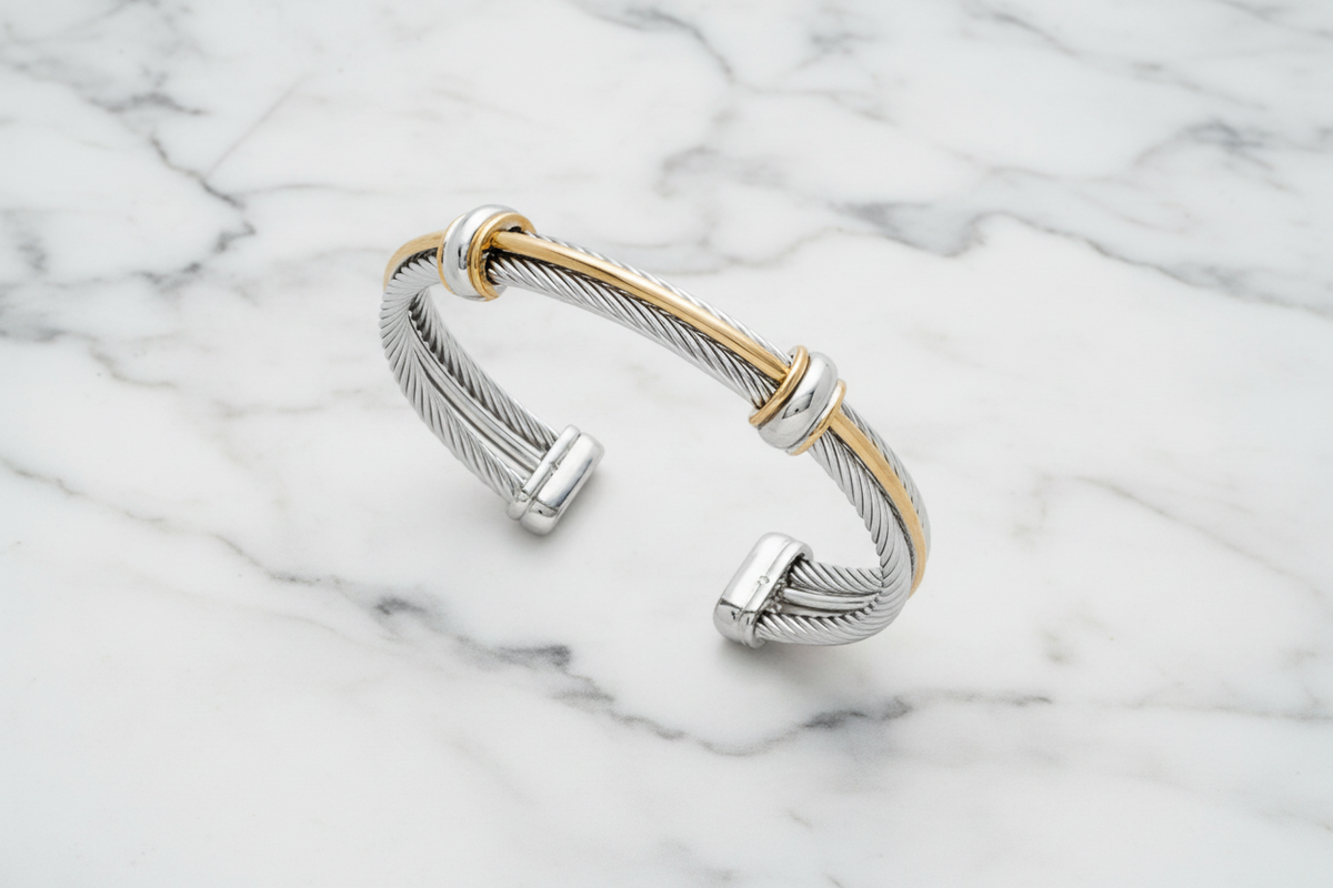 Two Tone Cable Cuff w/ 2 Barrels