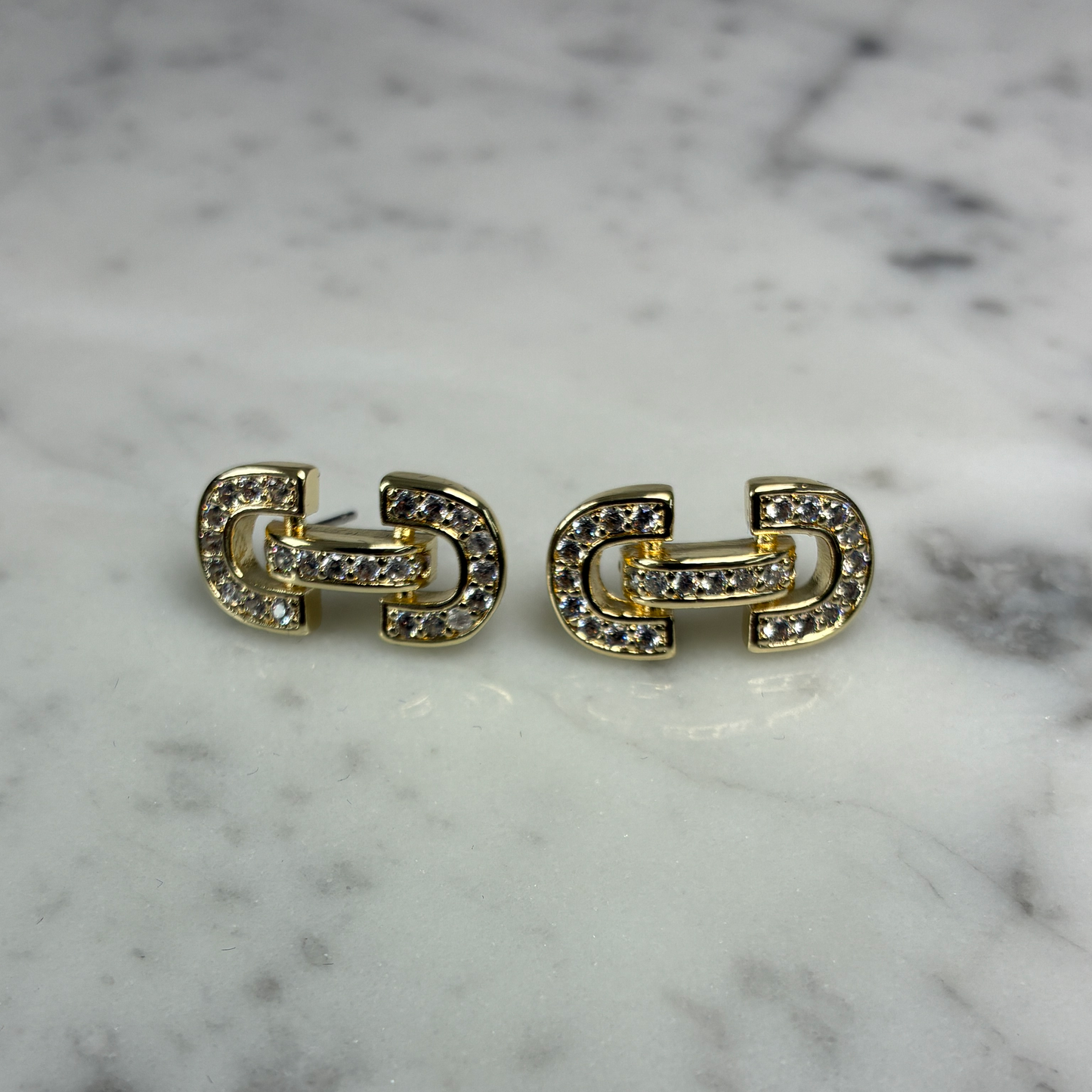 Gold Chain Link CZ Earring