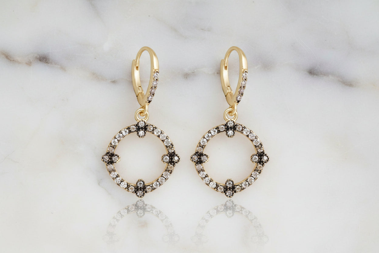 Gold Hematite Dangle Round Earring