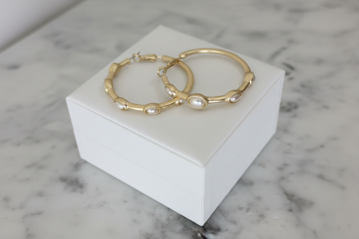 Large Gold Bamboo Pearl Earring