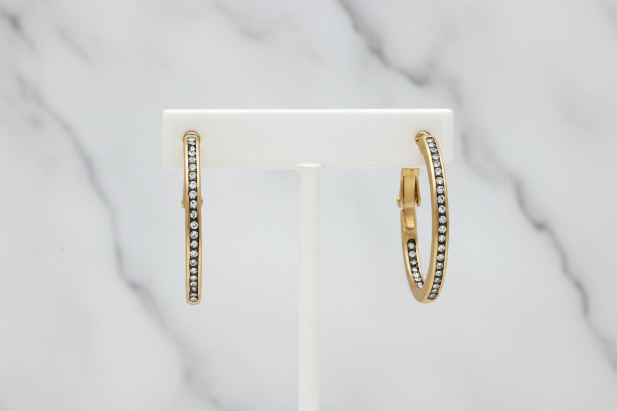 Medium Gold Hoop Earring w/ Hematite CZs