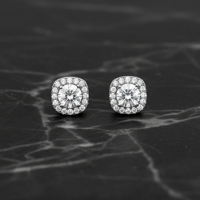 Square CZ & Pave 10x10mm Earring