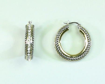 Two Tone Pave Cable Hoop Earring