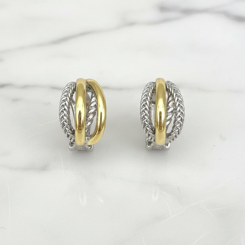 Two Tone Wide Hoop Clip Earring