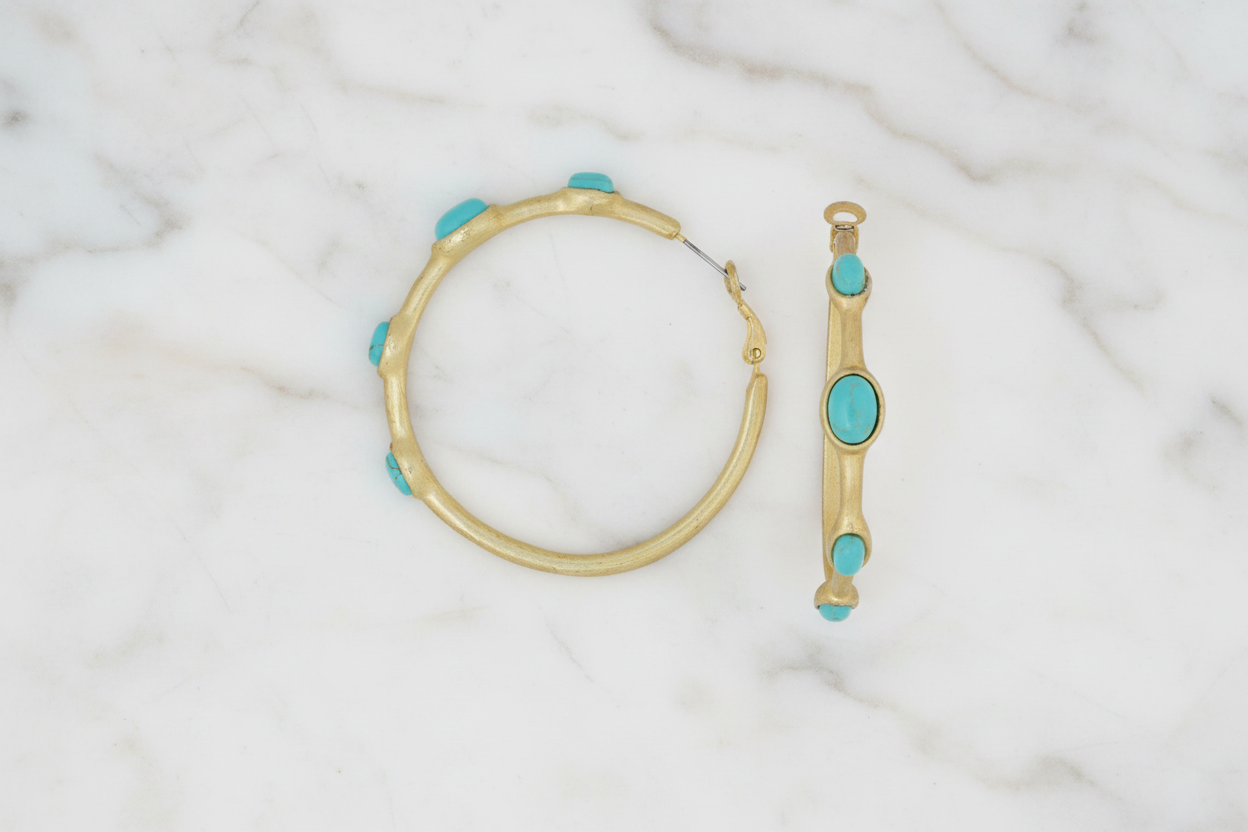 Large Bamboo Turquoise Hoop Earring