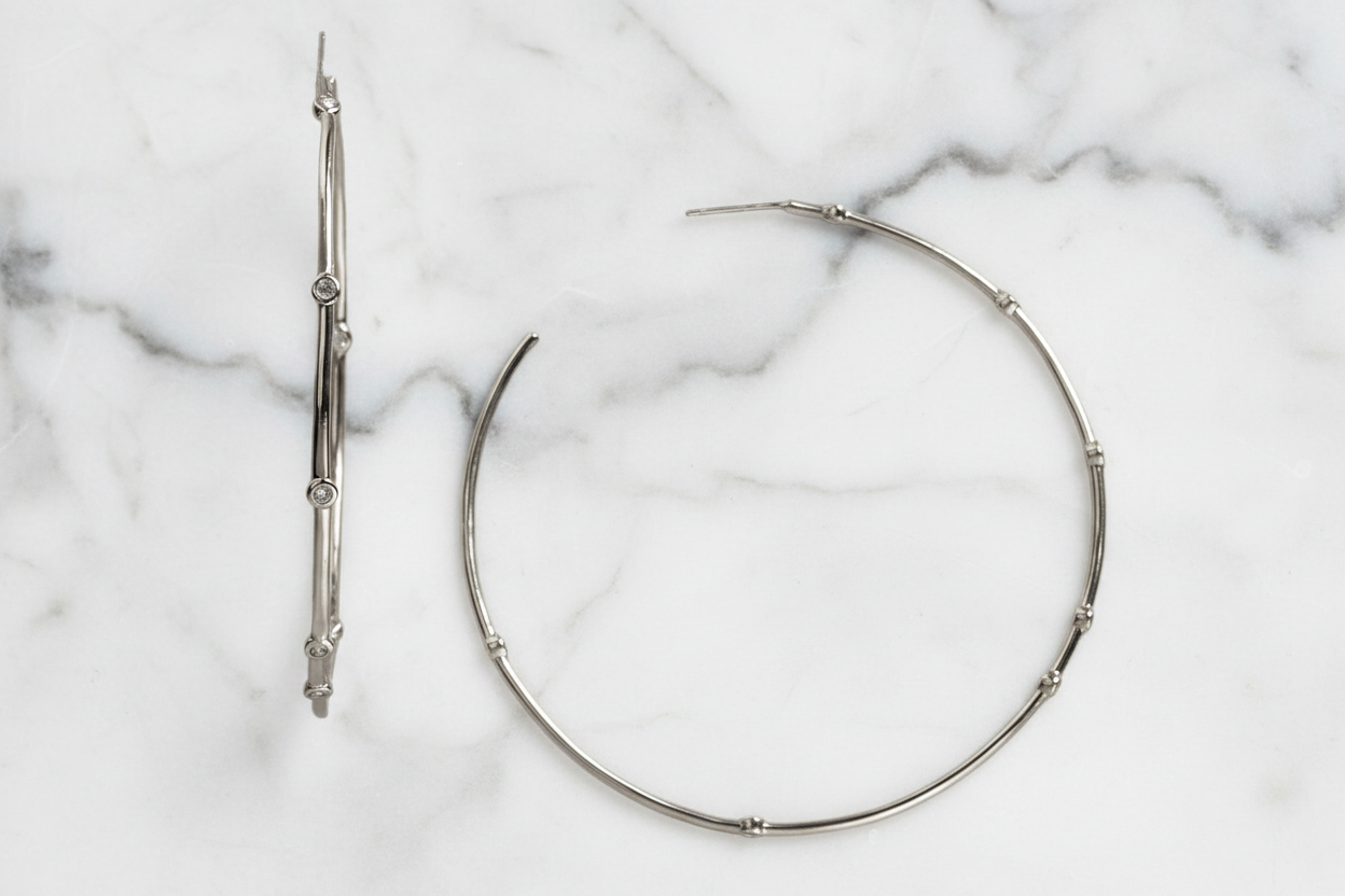 Large Thin CZ Hoop Earring
