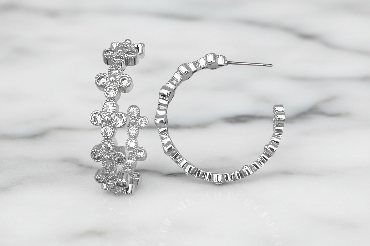 Medium CZ Clover Hoop Earring