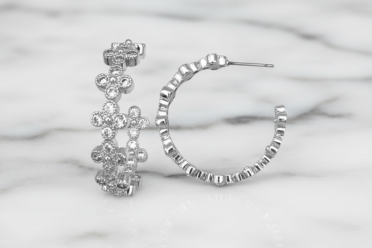 Medium CZ Clover Hoop Earring