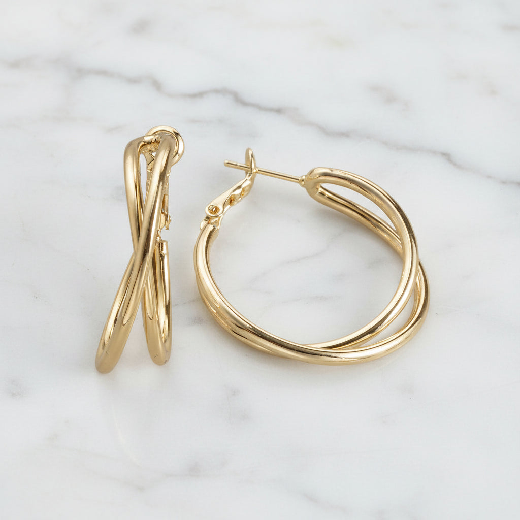 Medium Shiny Cross Over Hoop Earring