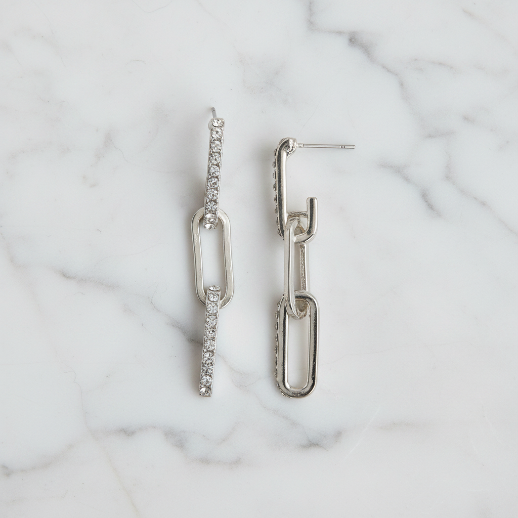 Paper Clip Link Earrings w/ CZs