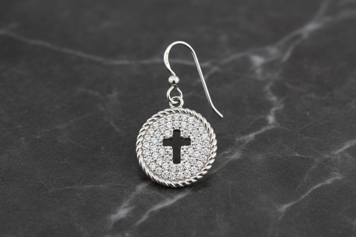 Pave Cut Out Cross Dangle Earring