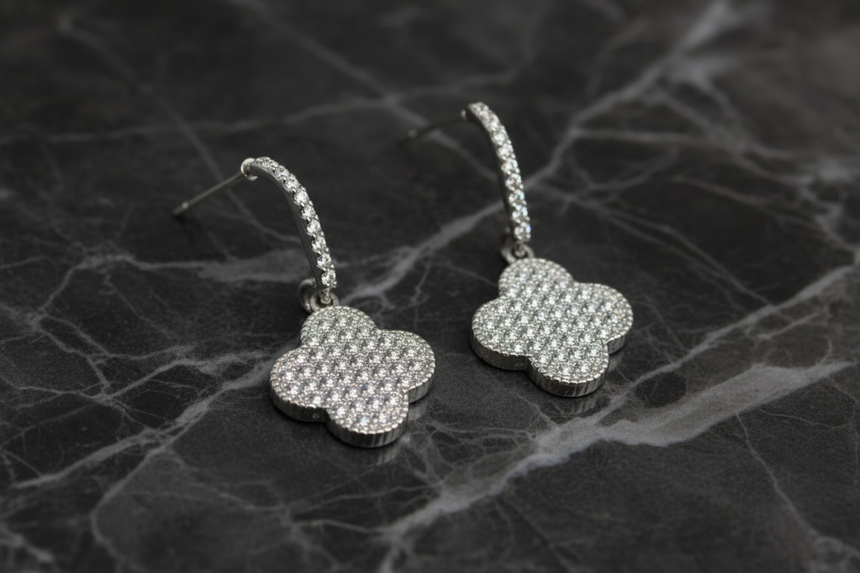 Pave Hoop w/ Clover Dangle Earring