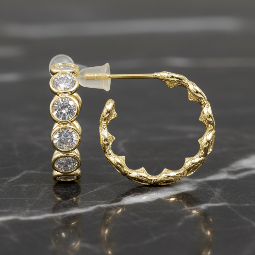Small Bezel Set CZ Hoop Earrings