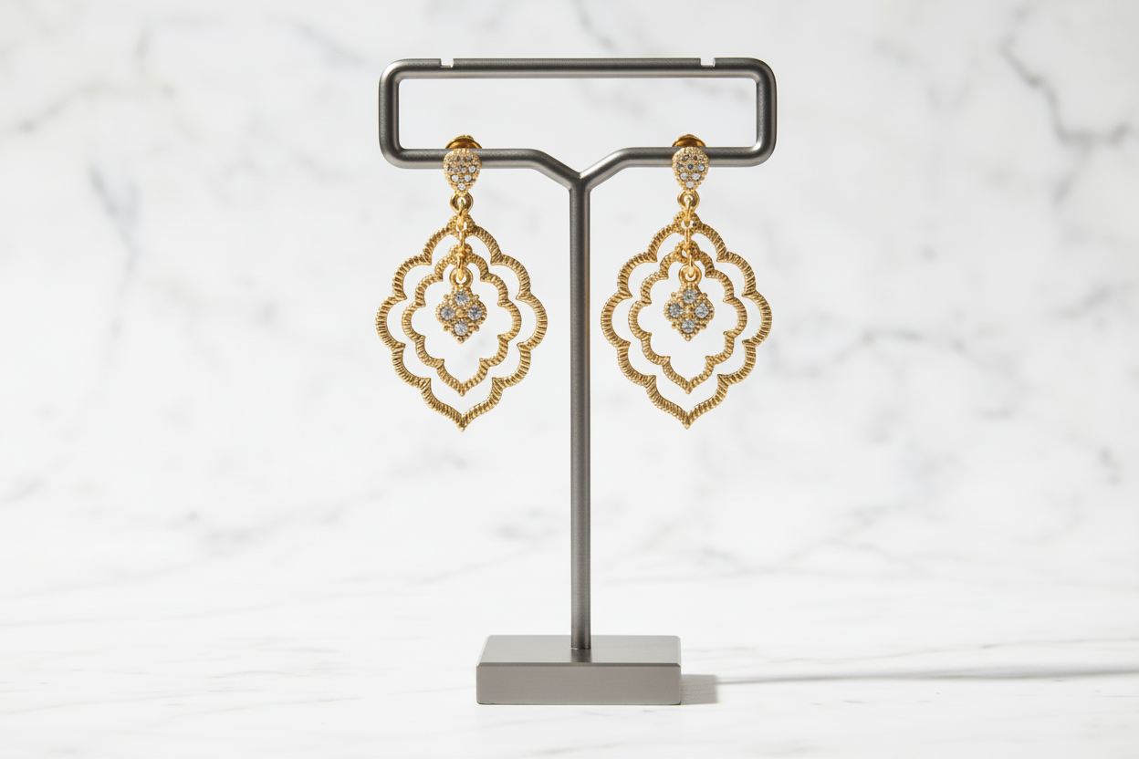 Floating Gold Earring w/ CZs