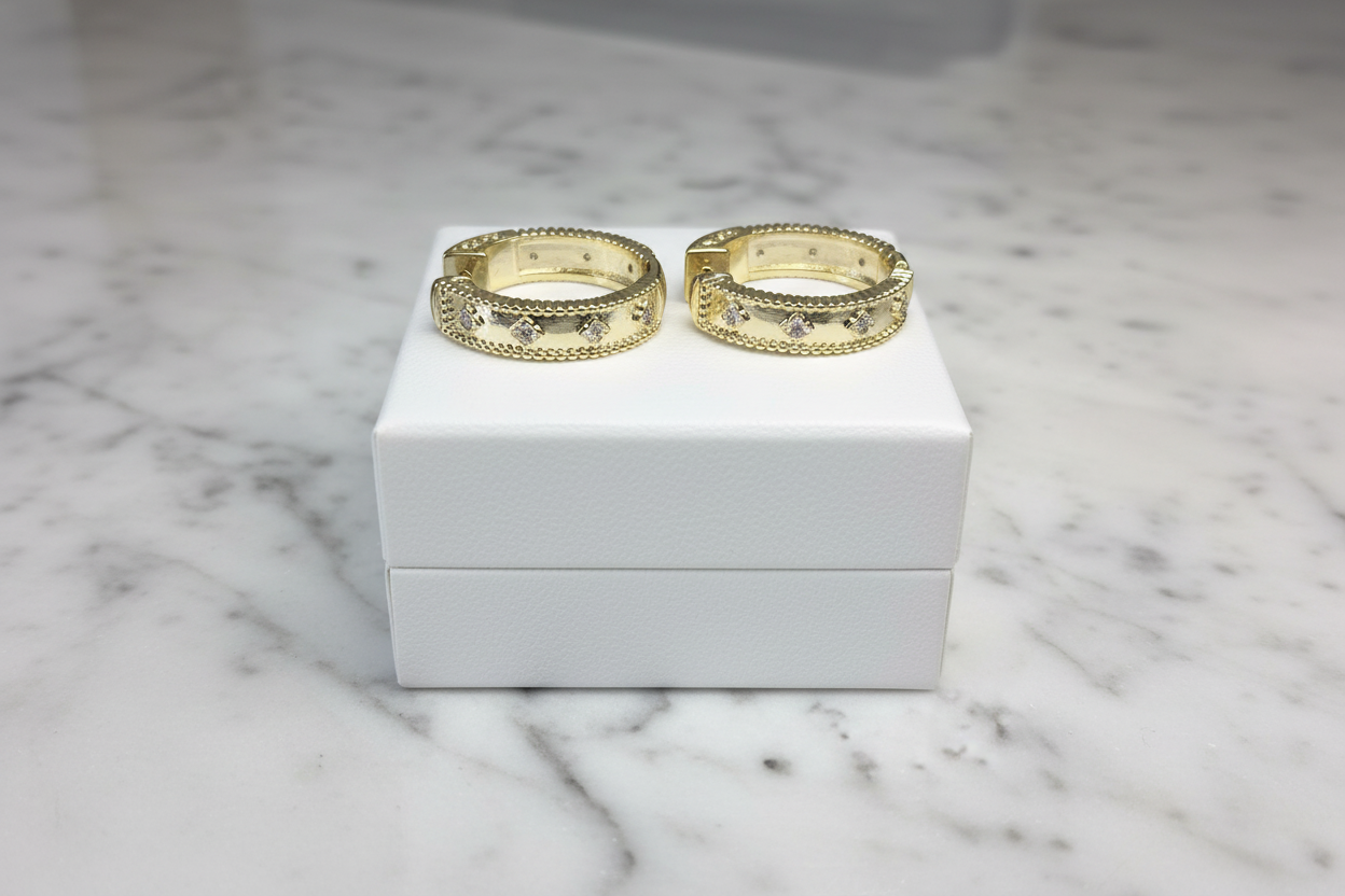 Small Gold Hoop Earring w/ CZs