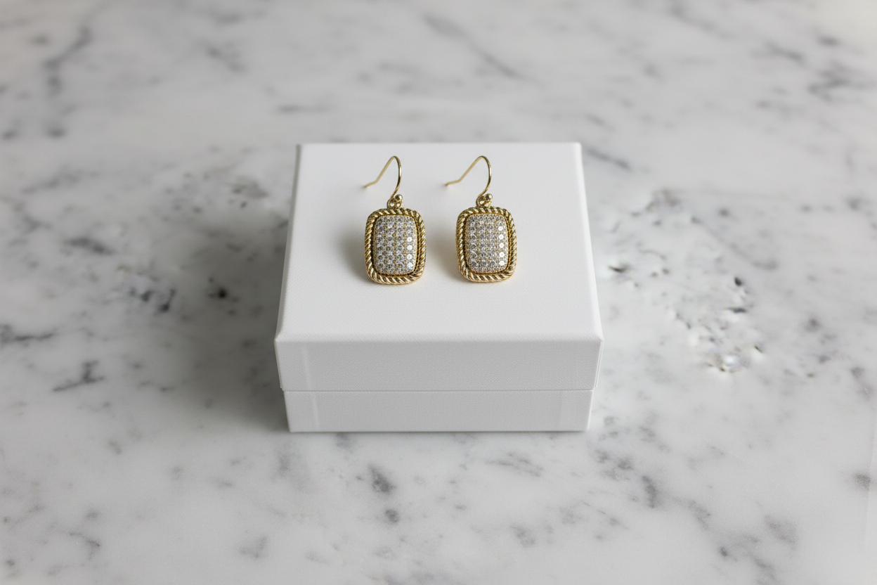 Cable Pave Rectangle Earring