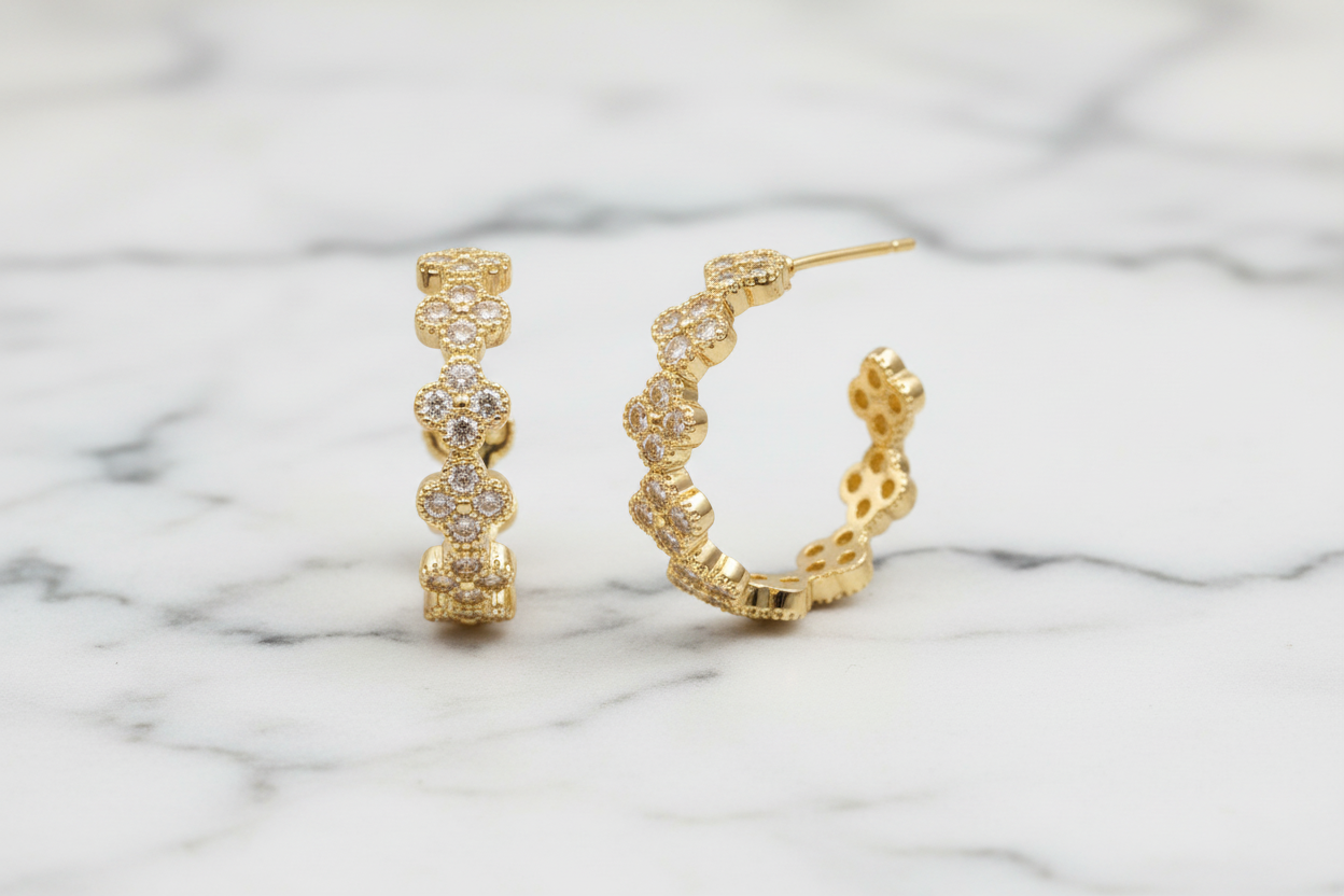 Small CZ Clover Hoop Earrings