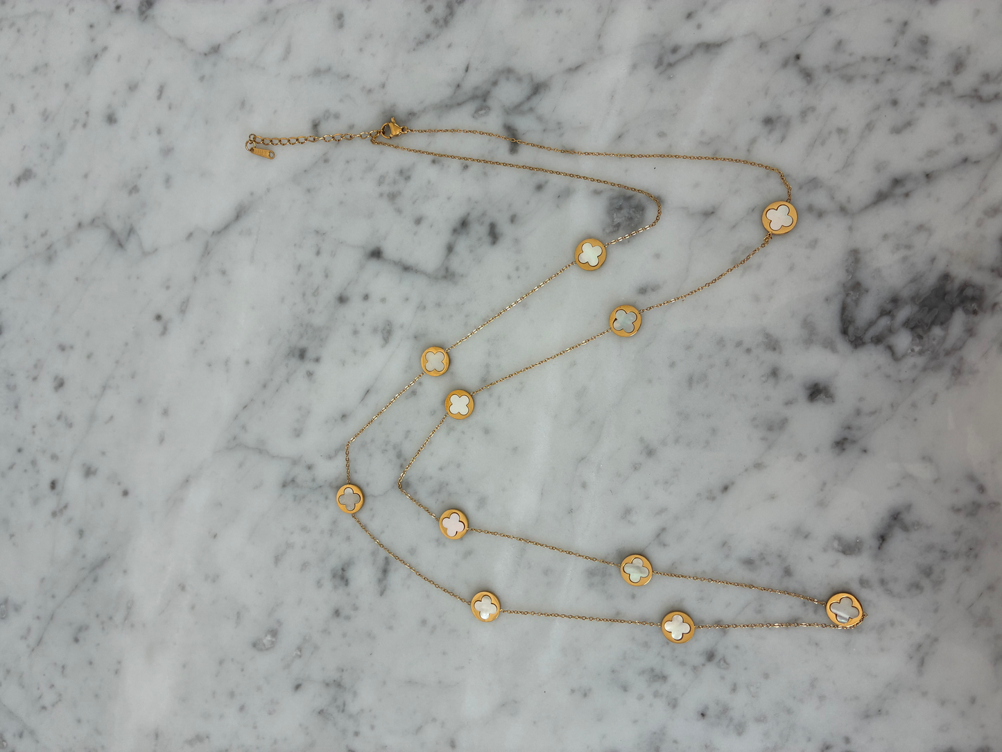 Gold Necklace w/ MOP Clovers