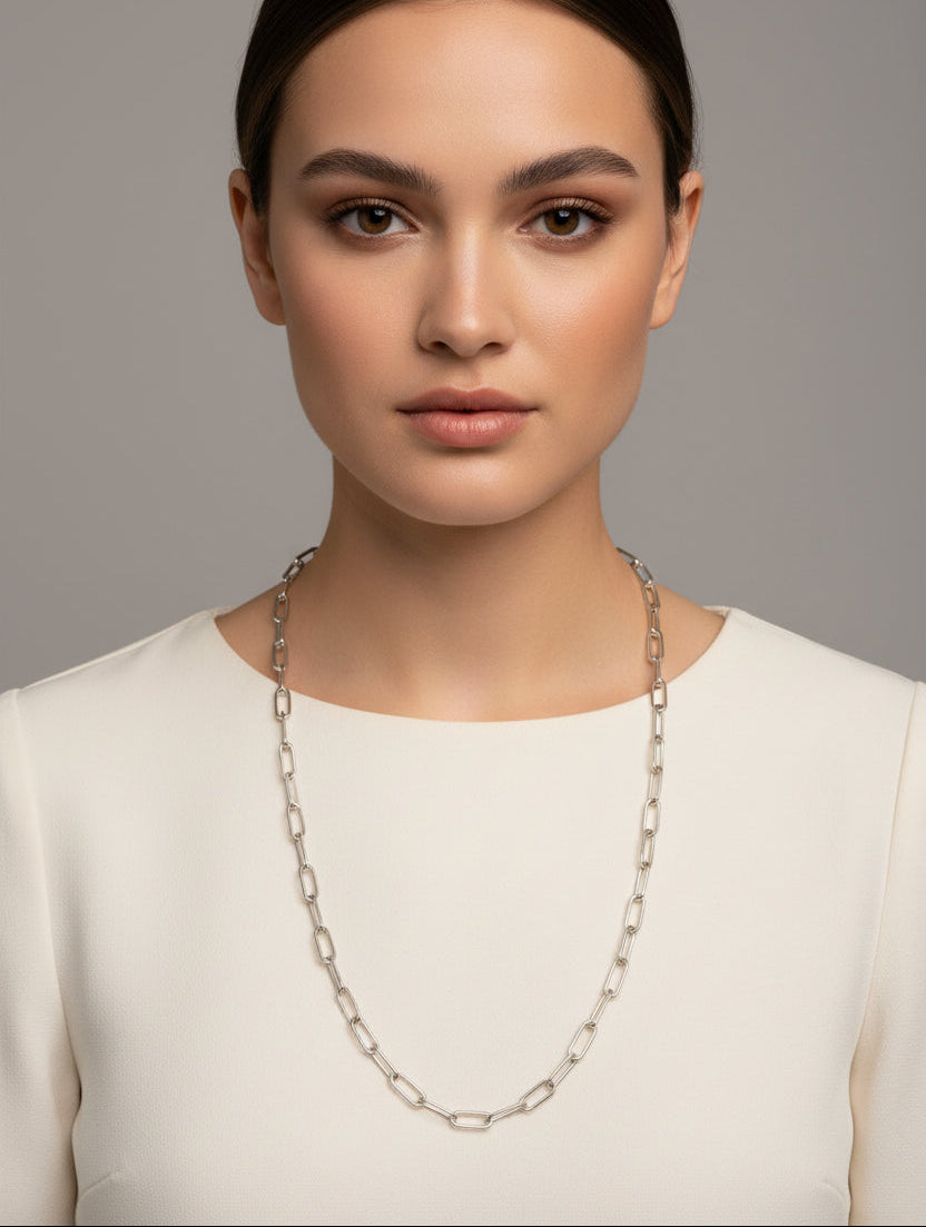 Silver Paper Clip Link Necklace