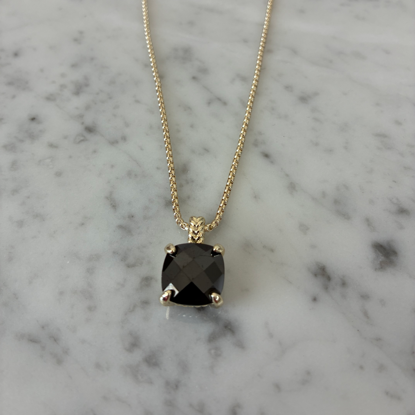 Gold Box Chain Necklace w/ Pendant