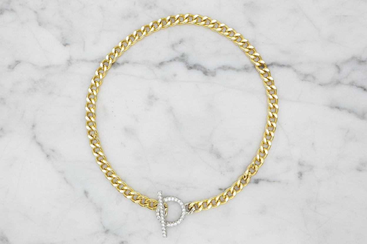 Gold Chain Necklace w/ CZ Toggle Clasp