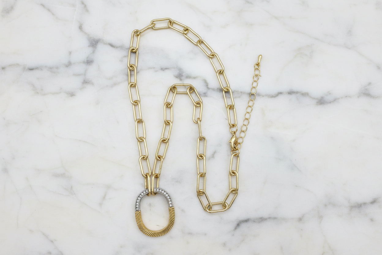 Gold Paper Clip Necklace w/ Lock Pendant