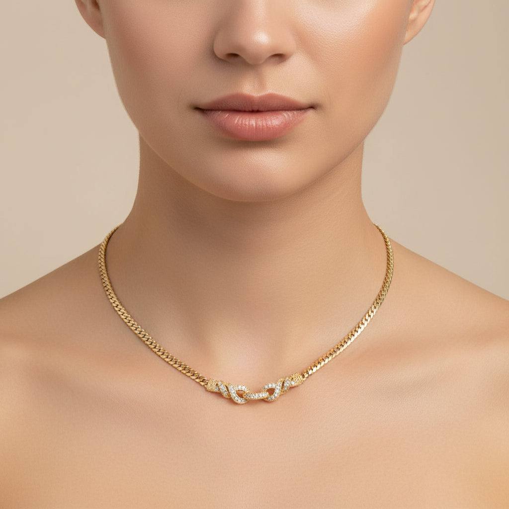 Gold Snake Necklace w/ CZ Swirl