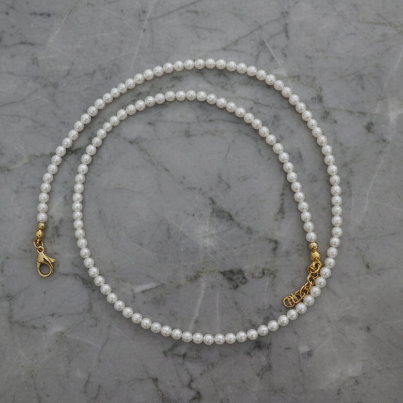 Tiny Gold 3mm Pearl Necklace - 16"