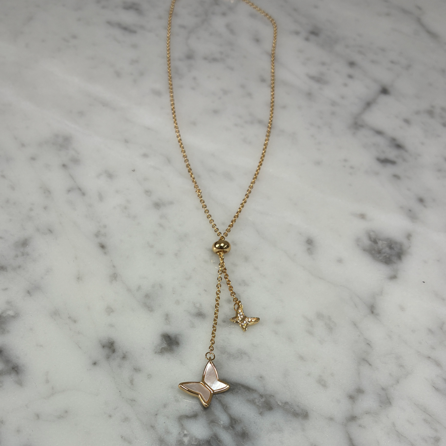 Tiny Gold Chain Dangle Butterflies Necklace