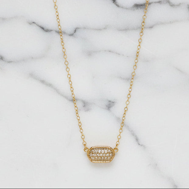 Tiny Gold Hexagon Pave Necklace - 16"