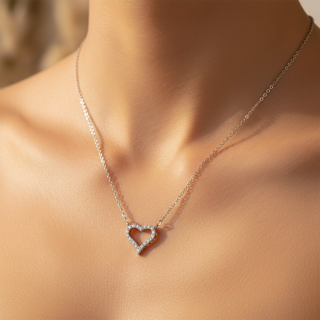 Small CZ Heart Necklace - 16"