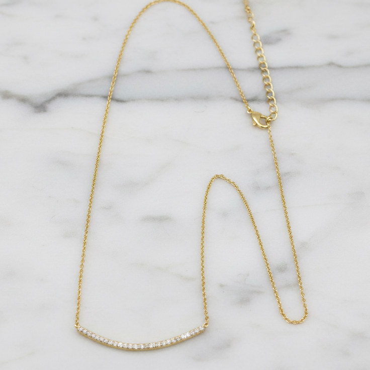 CZ Bar Smile Necklace on Tiny Chain