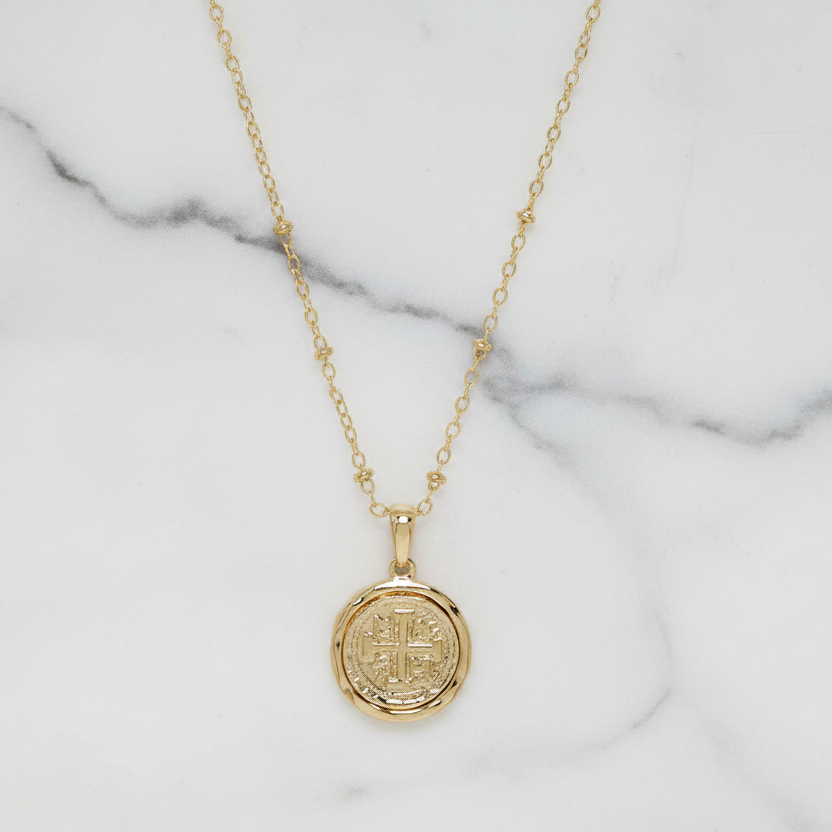 Lorena dainty coin necklace, 16-inch silver chain with small round coin pendant, elegant jewelry for everyday wear