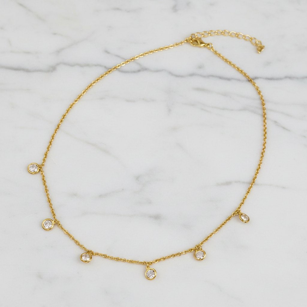Lorena Dangle CZ Necklace, 16-inch silver-tone jewelry with sparkling cubic zirconia stones, featuring a dangling design.