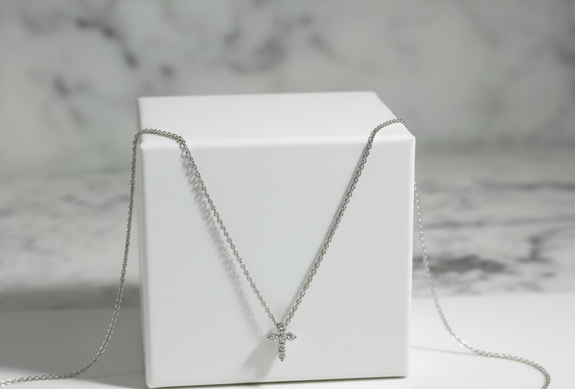 Tiny CZ Cross Necklace - 16"