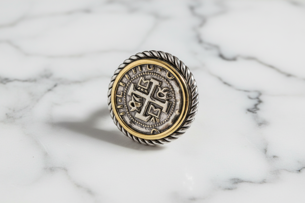 Two Tone Gold Coin Ring