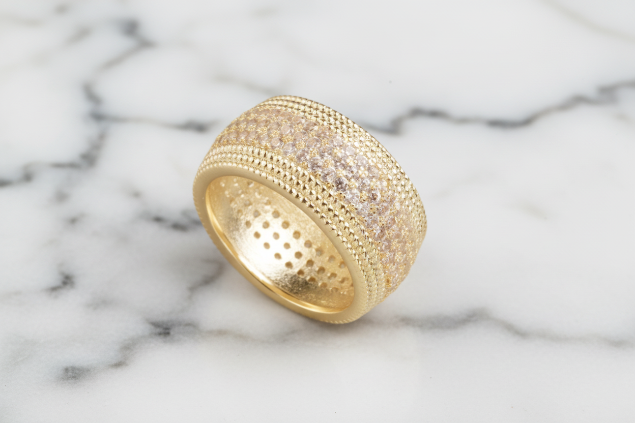 Wide Gold Pave Band Ring