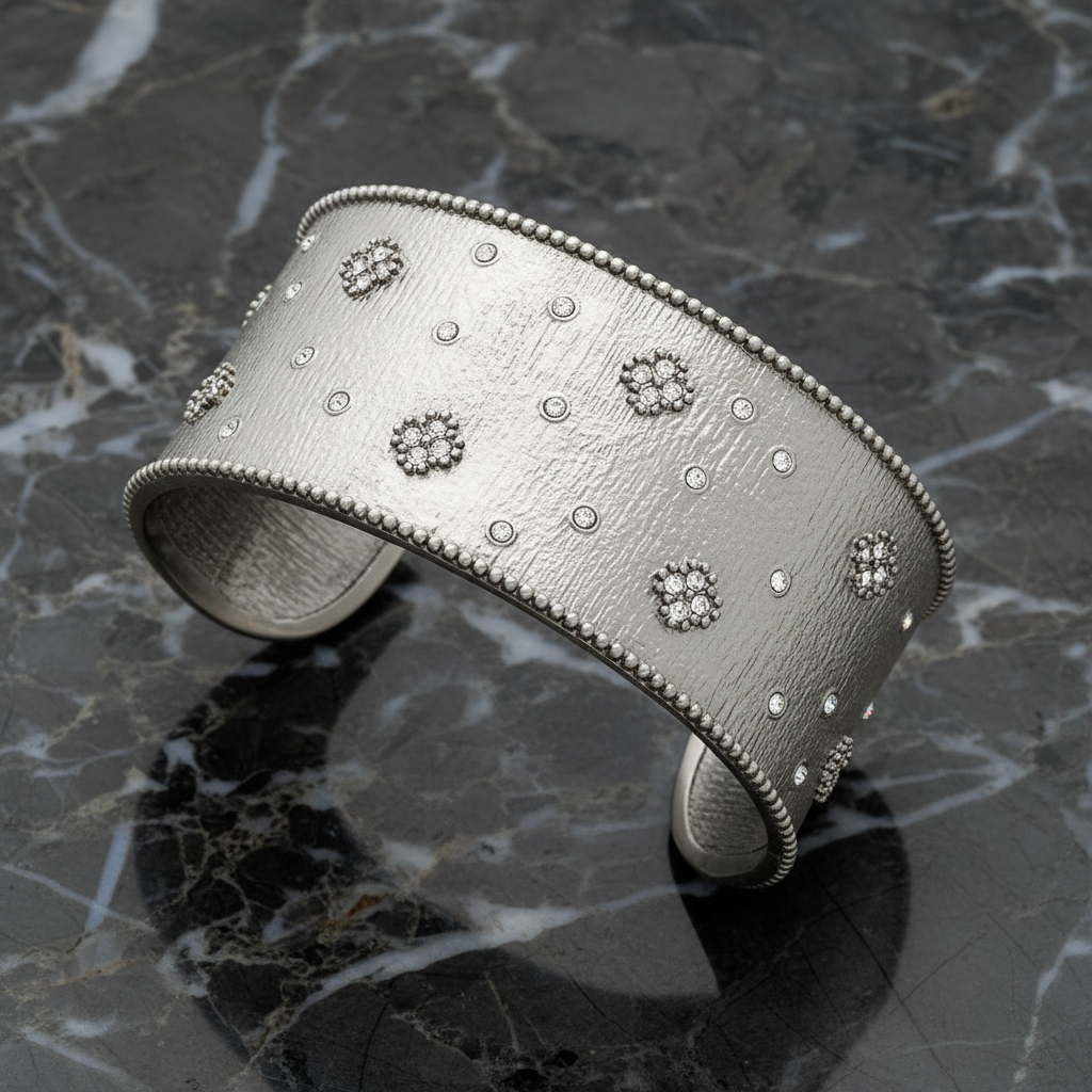 Brushed Wide Cuff w/ Pave
