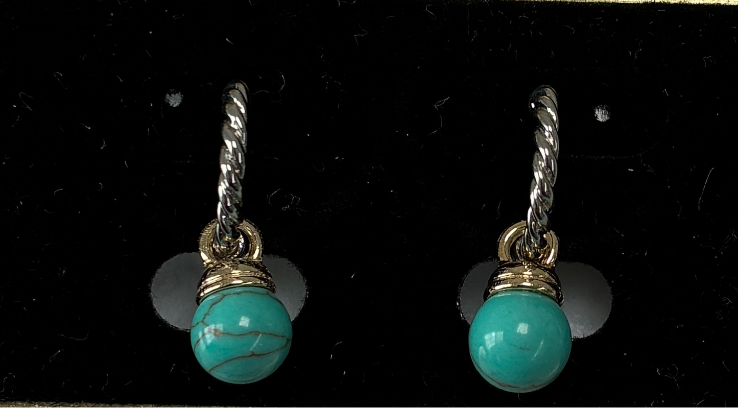 Two Tone Cable Hoop Earrings w/ Stone