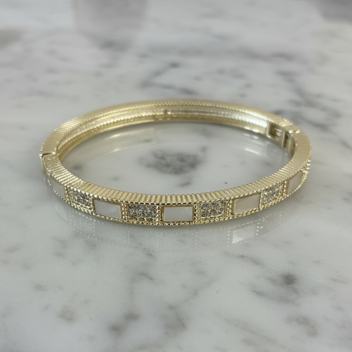 Gold Bangle w/ Pave & MOP