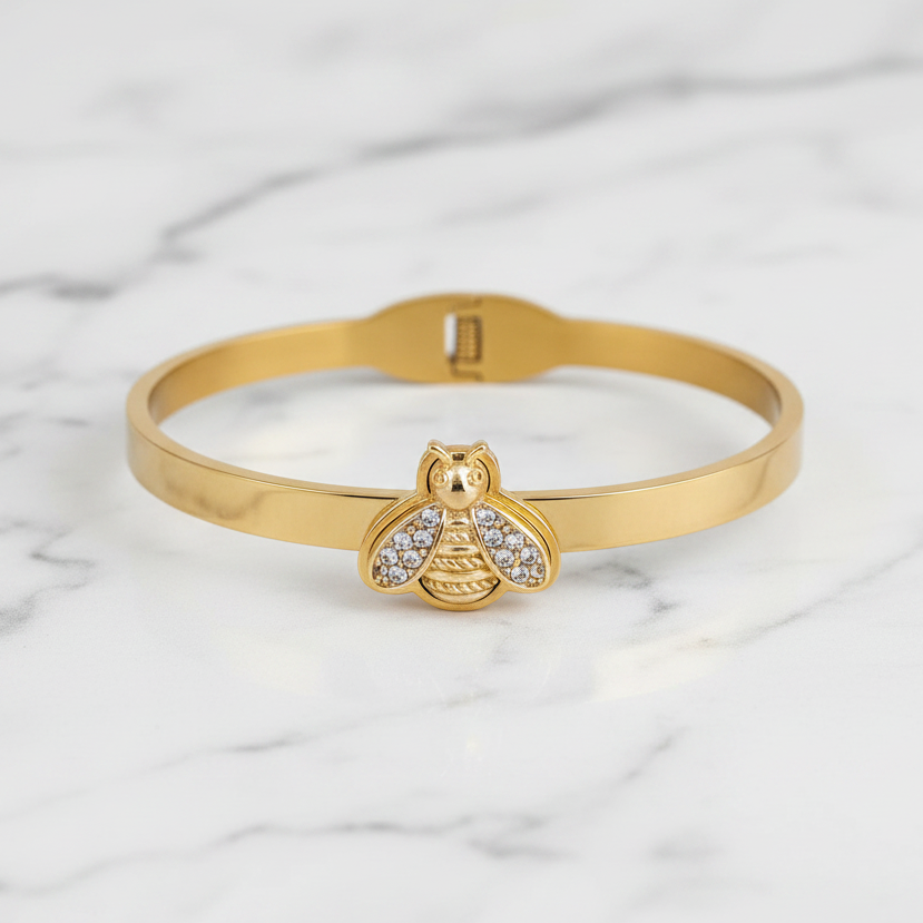 Gold CZ Pave Bee Bangle