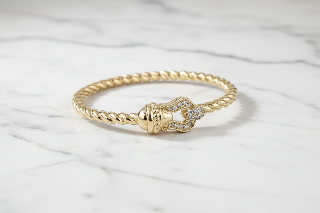 Gold Pave Cable Buckle Bangle