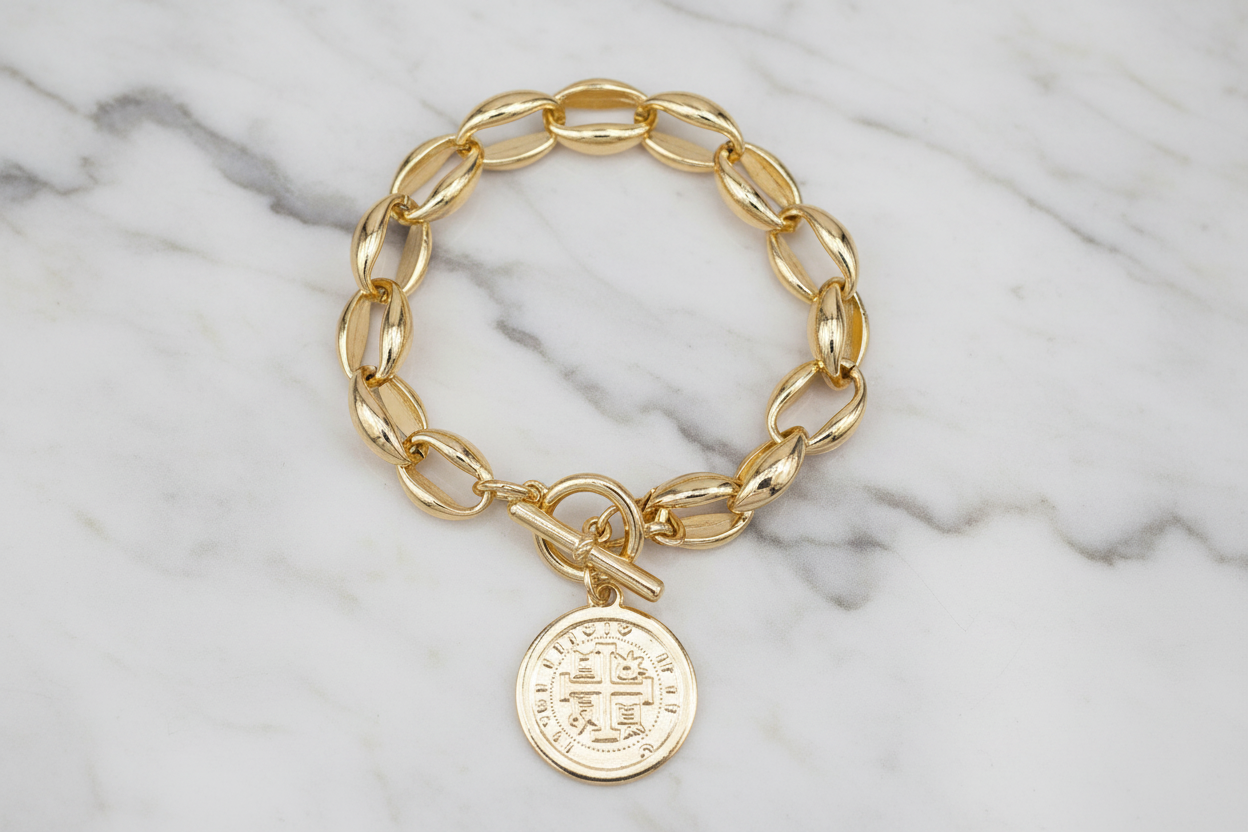 Gold Spanish Coin Bracelet w/ Toggle