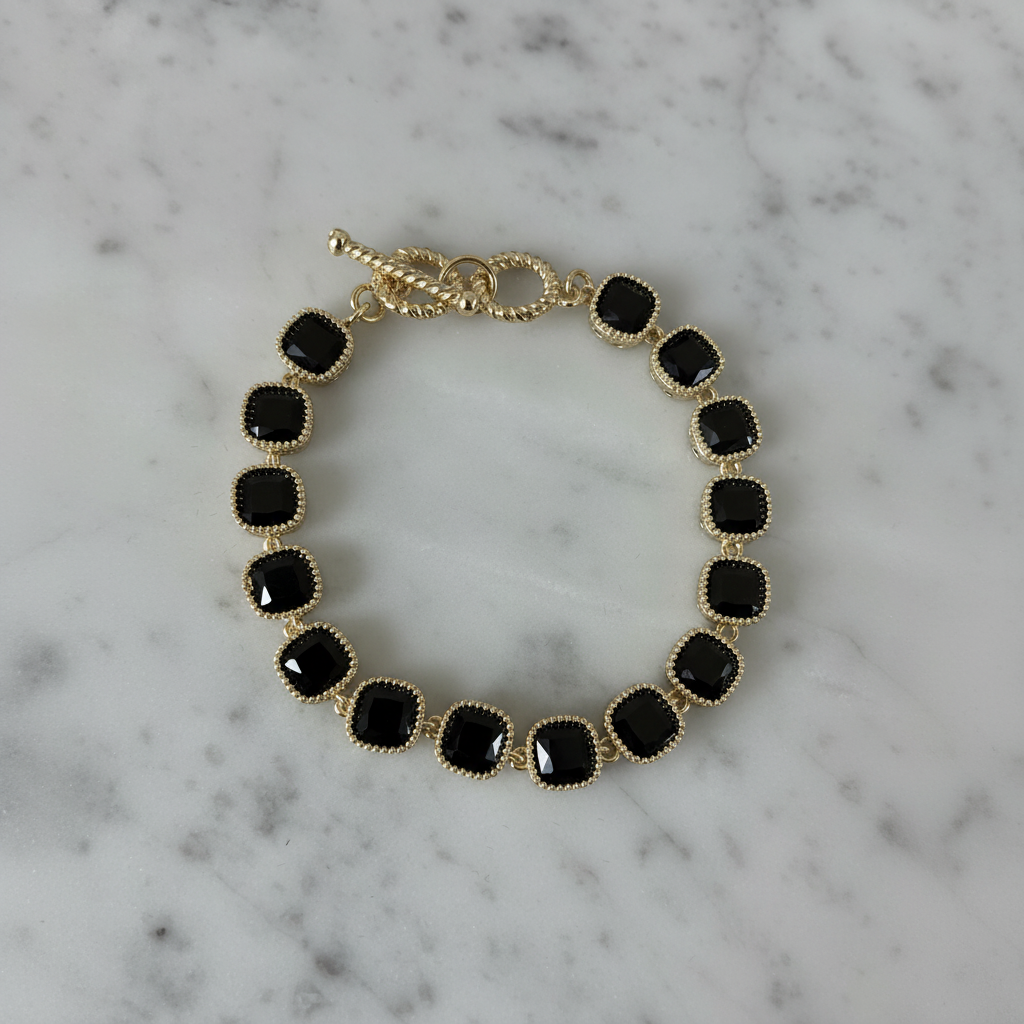 Gold Square CZ Bracelet - Jet