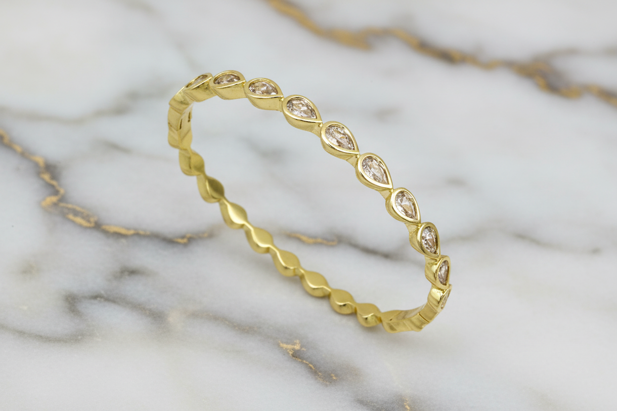 Gold Tear Drop CZ Bangle