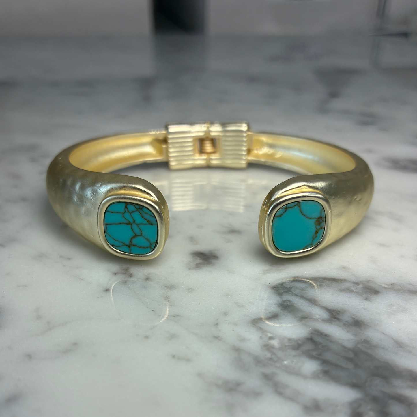 Matte Gold Bangle w/Square Turquoise