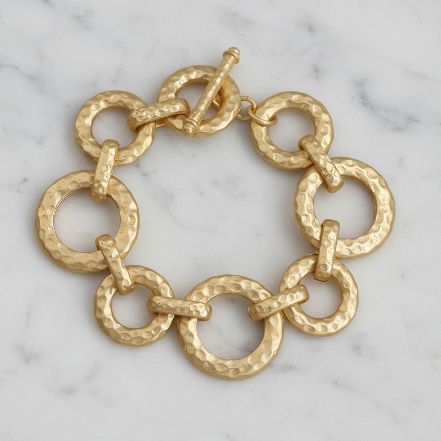 Matte Gold Circle Hammered Bracelet