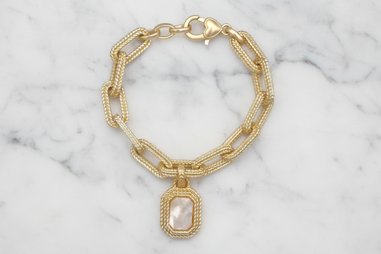 Matte Gold Rectangle MOP Bracelet